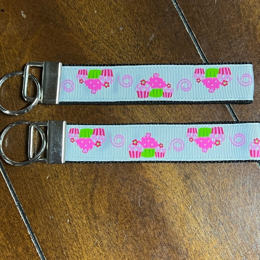 Handcrafted keychain with cupcakes, new without tags.